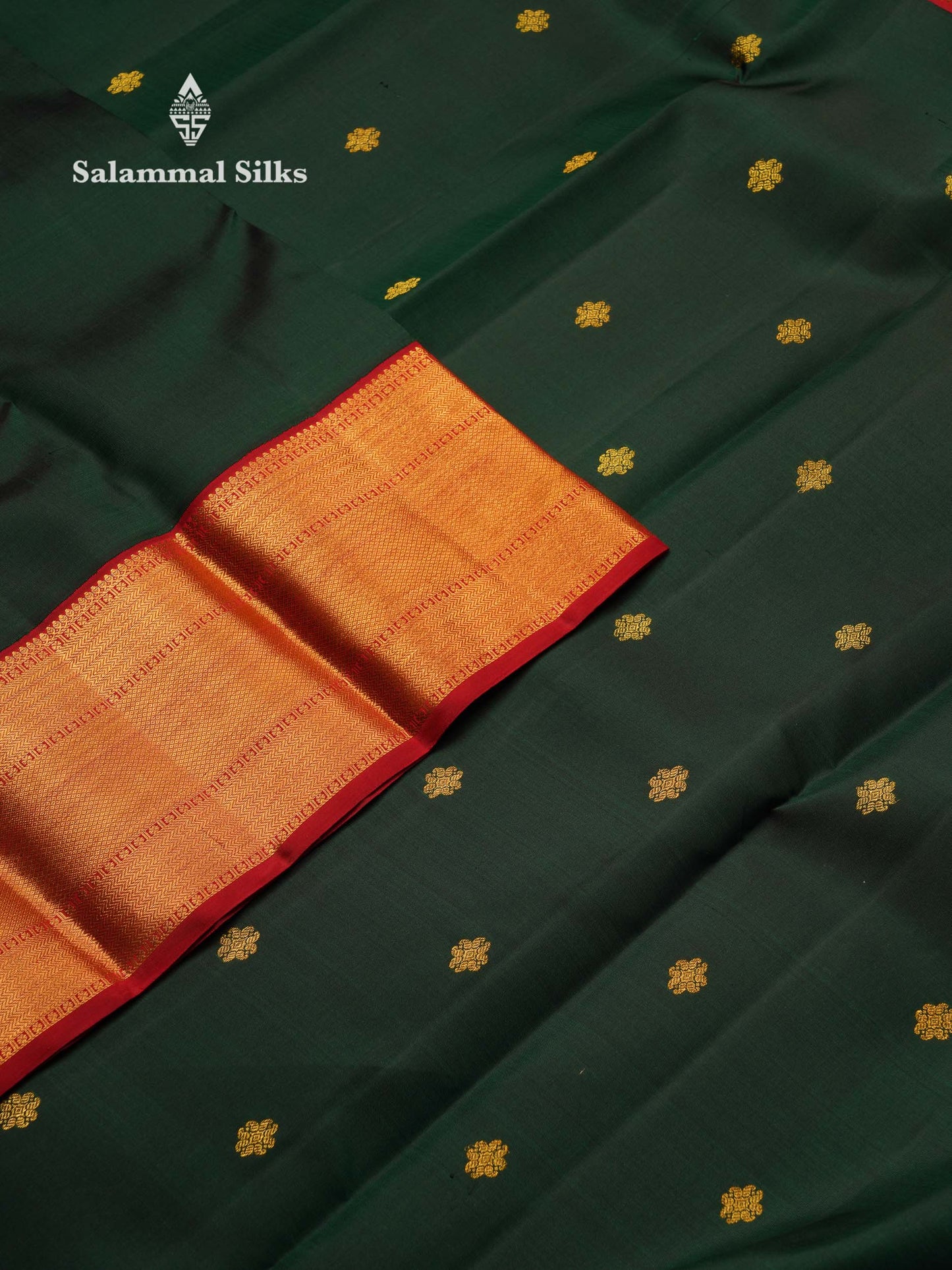 Korvai Beautiful Bottle Green Pure Kanjivaram Silk Saree With Contrast Maroon Traditional Border
