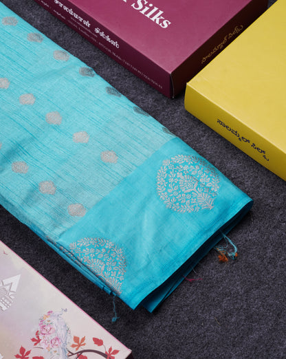 Beautiful Parrot Green Semi Tussar Saree With Fancy Border