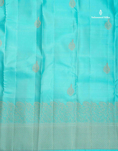 Pure Kanjivaram Silk Saree - Aqua Blue Colour Body Butta With Turning Border