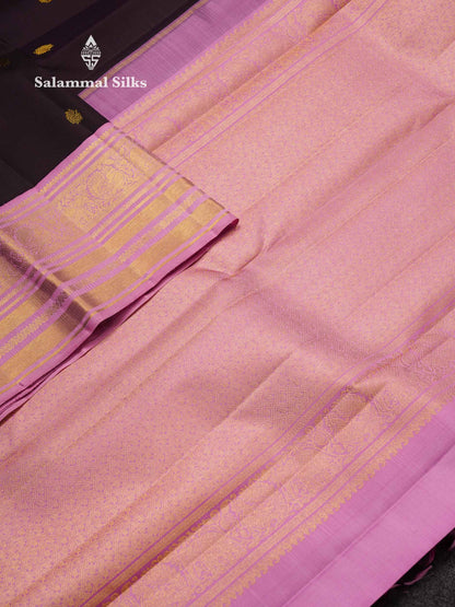 Korvai Beautiful Dark Violet Pure Kanjivaram Silk Saree With Contrast Light Pink Traditional Border