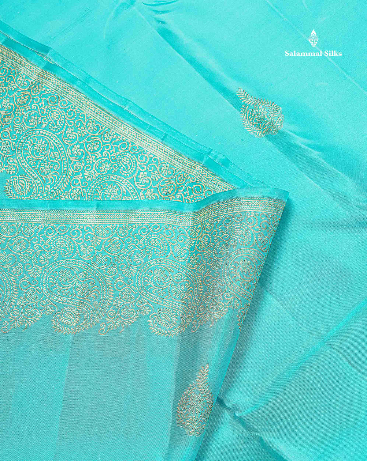 Pure Kanjivaram Silk Saree - Aqua Blue Colour Body Butta With Turning Border