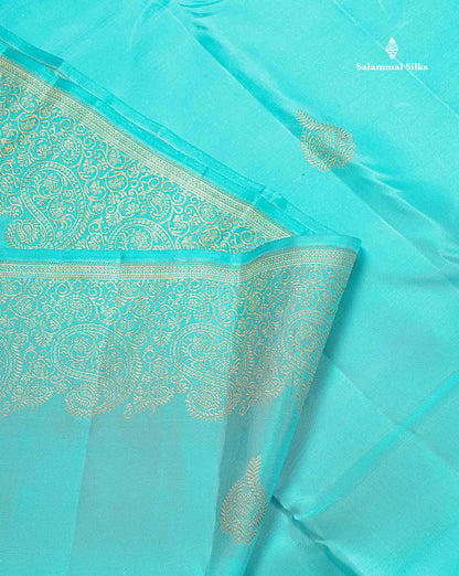 Pure Kanjivaram Silk Saree - Aqua Blue Colour Body Butta With Turning Border