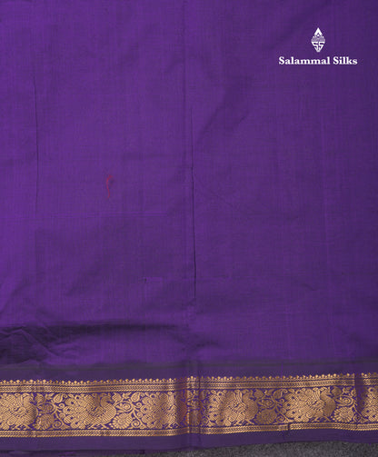 Magenta Pink  Beautiful Kattam Butta Semi Silk Cotton Saree With Violet Traditional Korvai Border