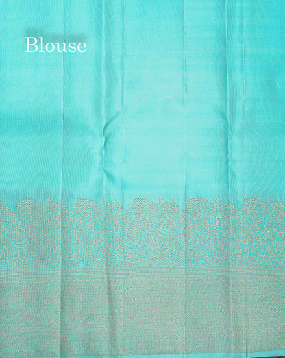 Pure Kanjivaram Silk Saree - Aqua Blue Colour Body Butta With Turning Border