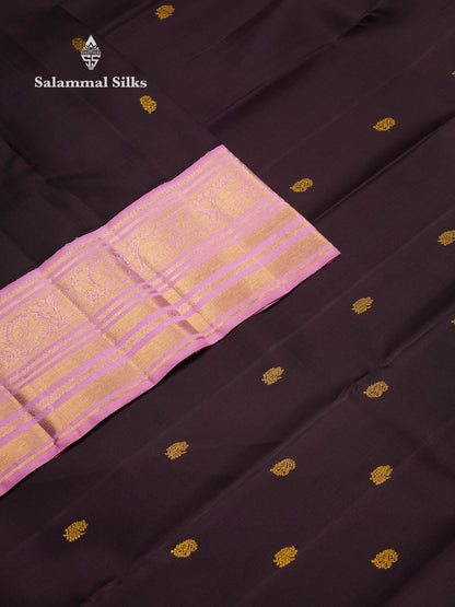 Korvai Beautiful Dark Violet Pure Kanjivaram Silk Saree With Contrast Light Pink Traditional Border