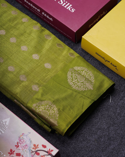 Beautiful Parrot Green Semi Tussar Saree With Fancy Border