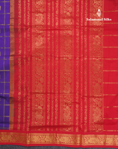 Magenta Pink  Beautiful Kattam Butta Semi Silk Cotton Saree With Violet Traditional Korvai Border