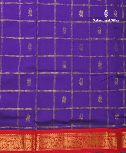 Magenta Pink  Beautiful Kattam Butta Semi Silk Cotton Saree With Violet Traditional Korvai Border