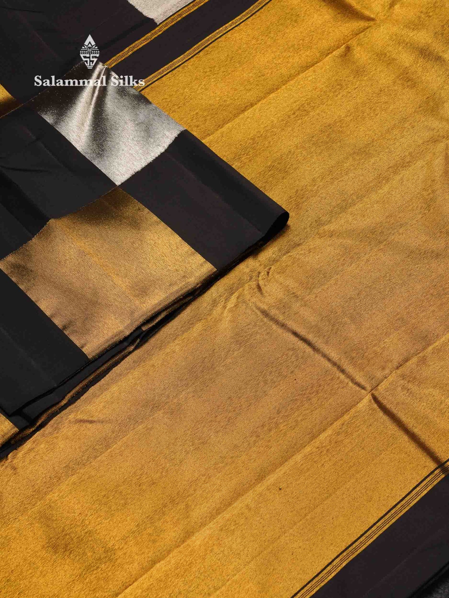 Beautiful Black Gold And Silver Zari 8Kol Fancy Pure Kanjivaram Silk Saree With Blouse