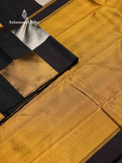 Beautiful Black Gold And Silver Zari 8Kol Fancy Pure Kanjivaram Silk Saree With Blouse