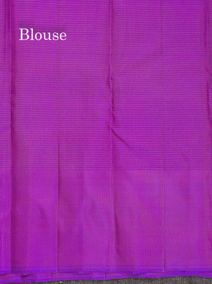 Pure Kanjivaram Silk Saree - Redish Pink Colour Body Checks With Contrast Purple Fancy Border