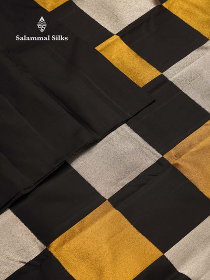 Beautiful Black Gold And Silver Zari 8Kol Fancy Pure Kanjivaram Silk Saree With Blouse