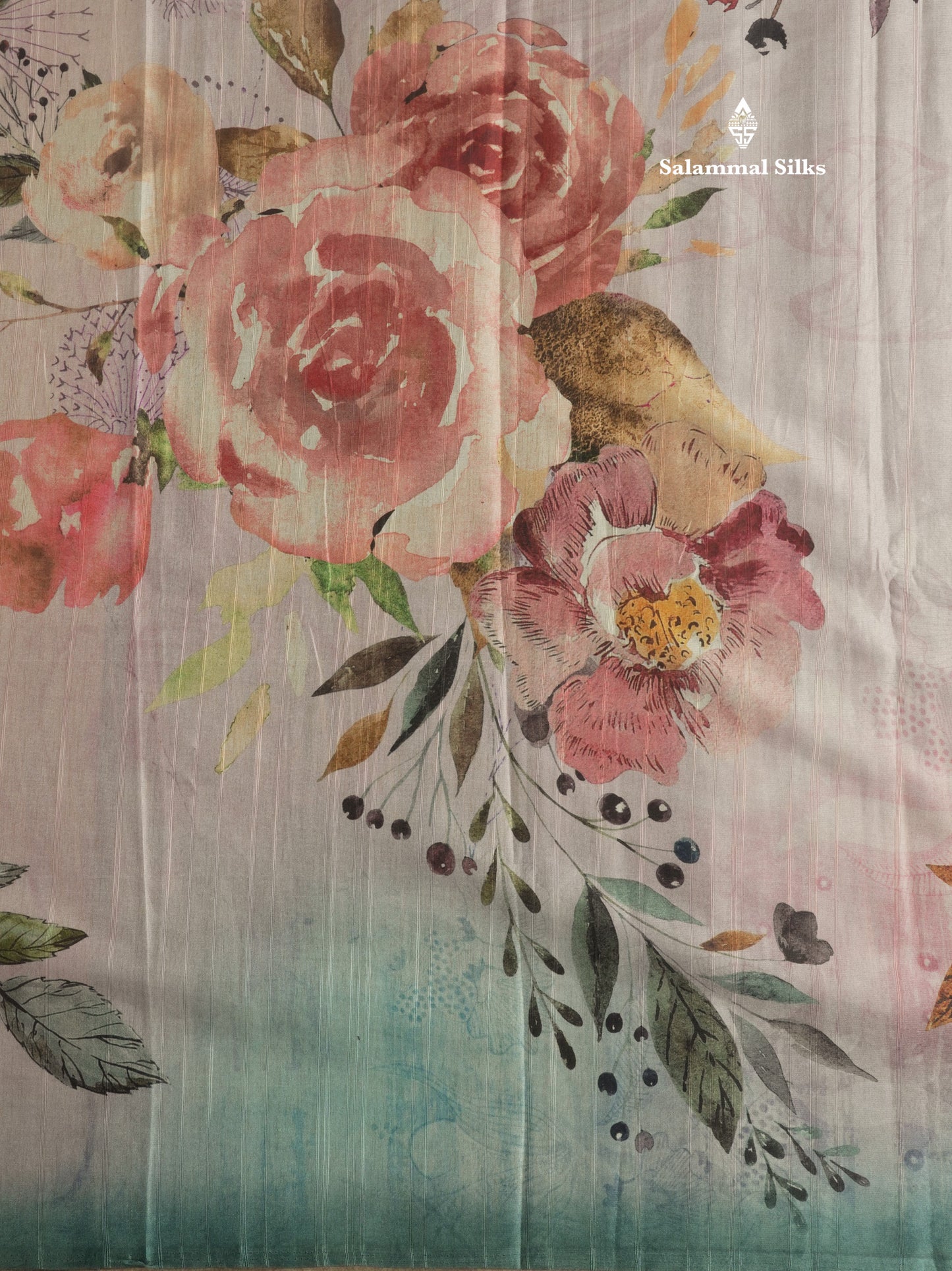 Light Pink Floral Printed Design Semi Tussar Saree With Contrast Blouse
