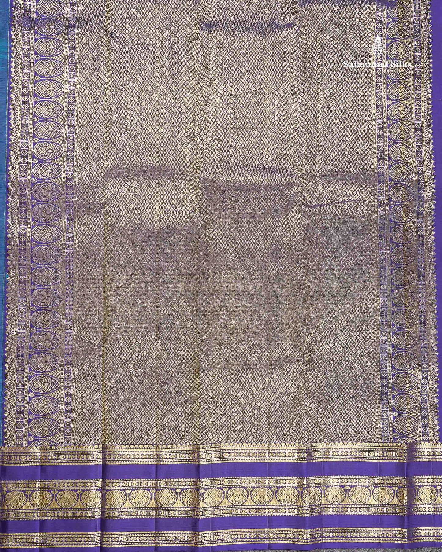 Pure Kanjivaram Silk Saree - Teal Blue Colour Body Vaira Oosi Lines With Butta & Contrast Navy Blue Border