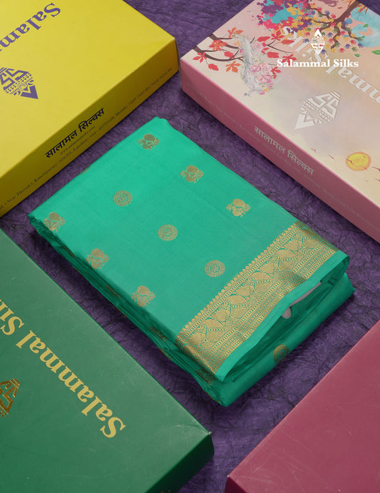 Beautiful Light Rexona Green Puremix Silk Saree With Traditional Small Border