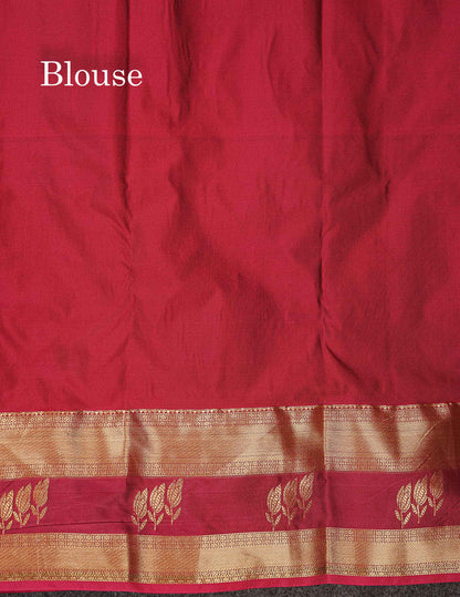 Beautiful Olive Mustard Yellow Zari Line Butta Semi Silk Saree With Contrast Maroon Traditional Evening Morning Gap Border