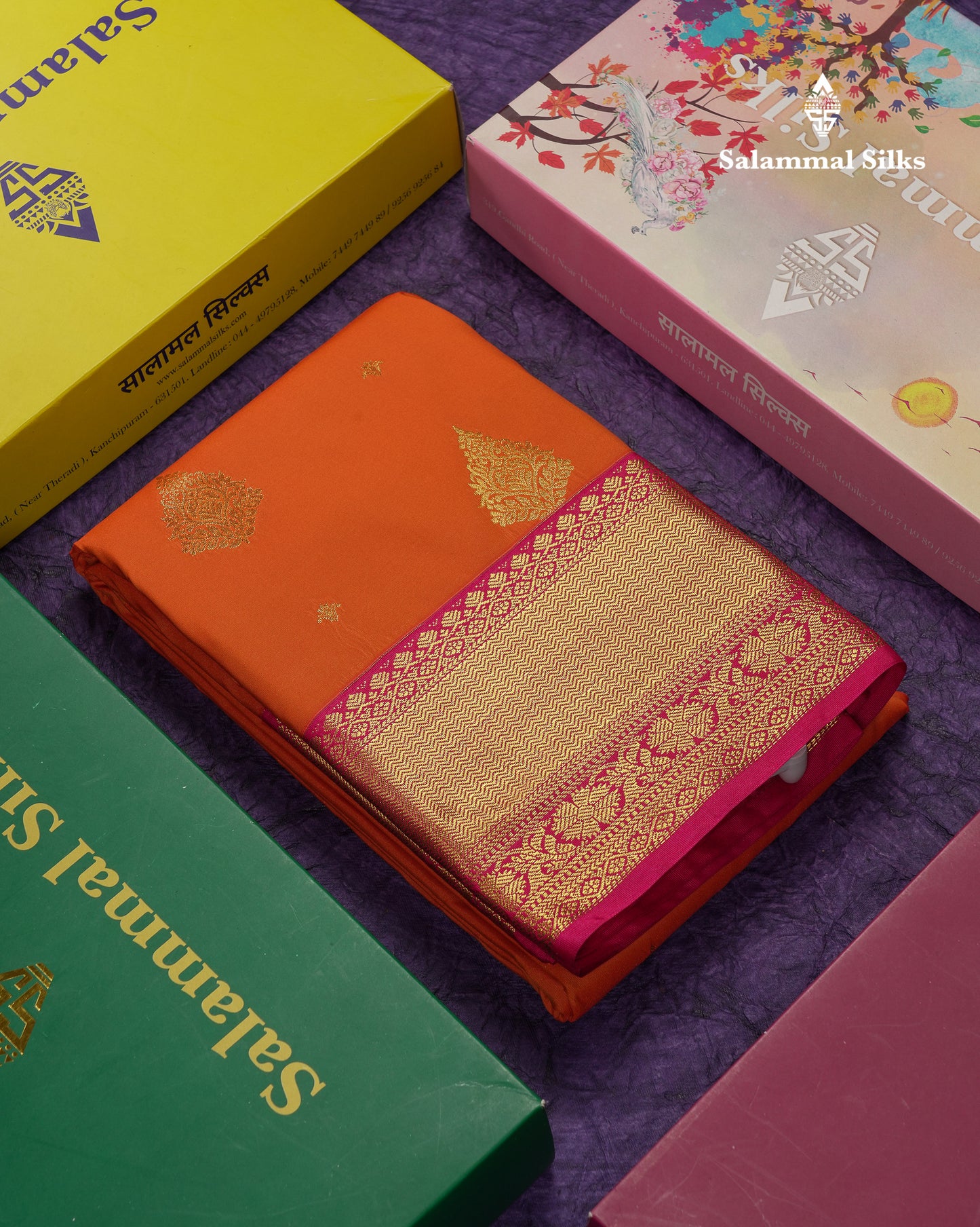 Beautiful Orange Semi Silk Saree With Contrast Pink Traditional Border