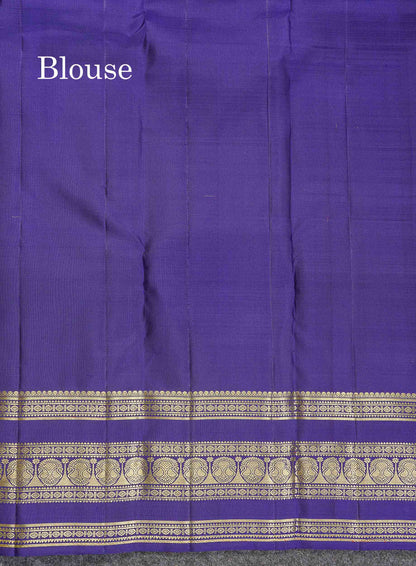 Pure Kanjivaram Silk Saree - Teal Blue Colour Body Vaira Oosi Lines With Butta & Contrast Navy Blue Border