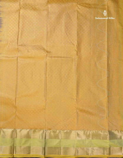 Beautiful Dual Tone Blueish Grey Zari Line With Butta Semi Silk Saree With Contrast Manthulir Green Traditional Evening Morning Gap Border