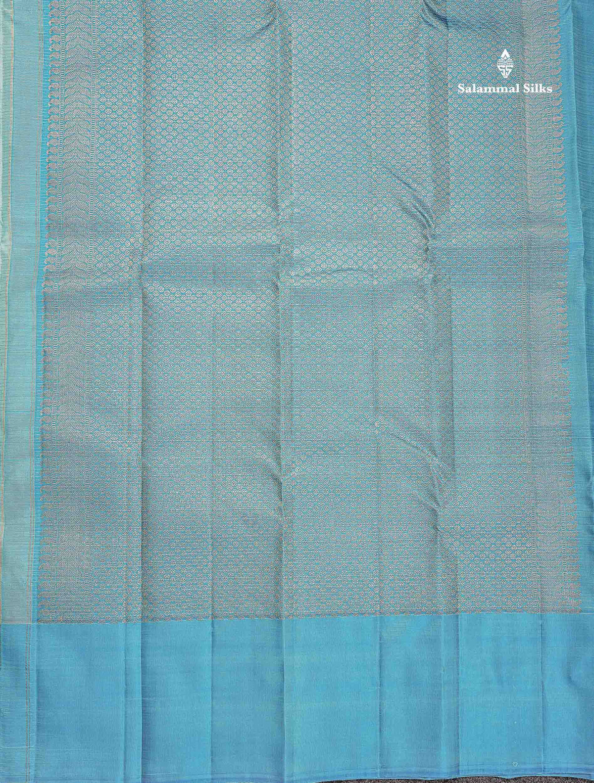 Pure Kanjivaram Silk Saree - Sea Blue Colour Body Checks With Contrast Ananda Blue Fancy Border