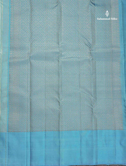 Pure Kanjivaram Silk Saree - Sea Blue Colour Body Checks With Contrast Ananda Blue Fancy Border
