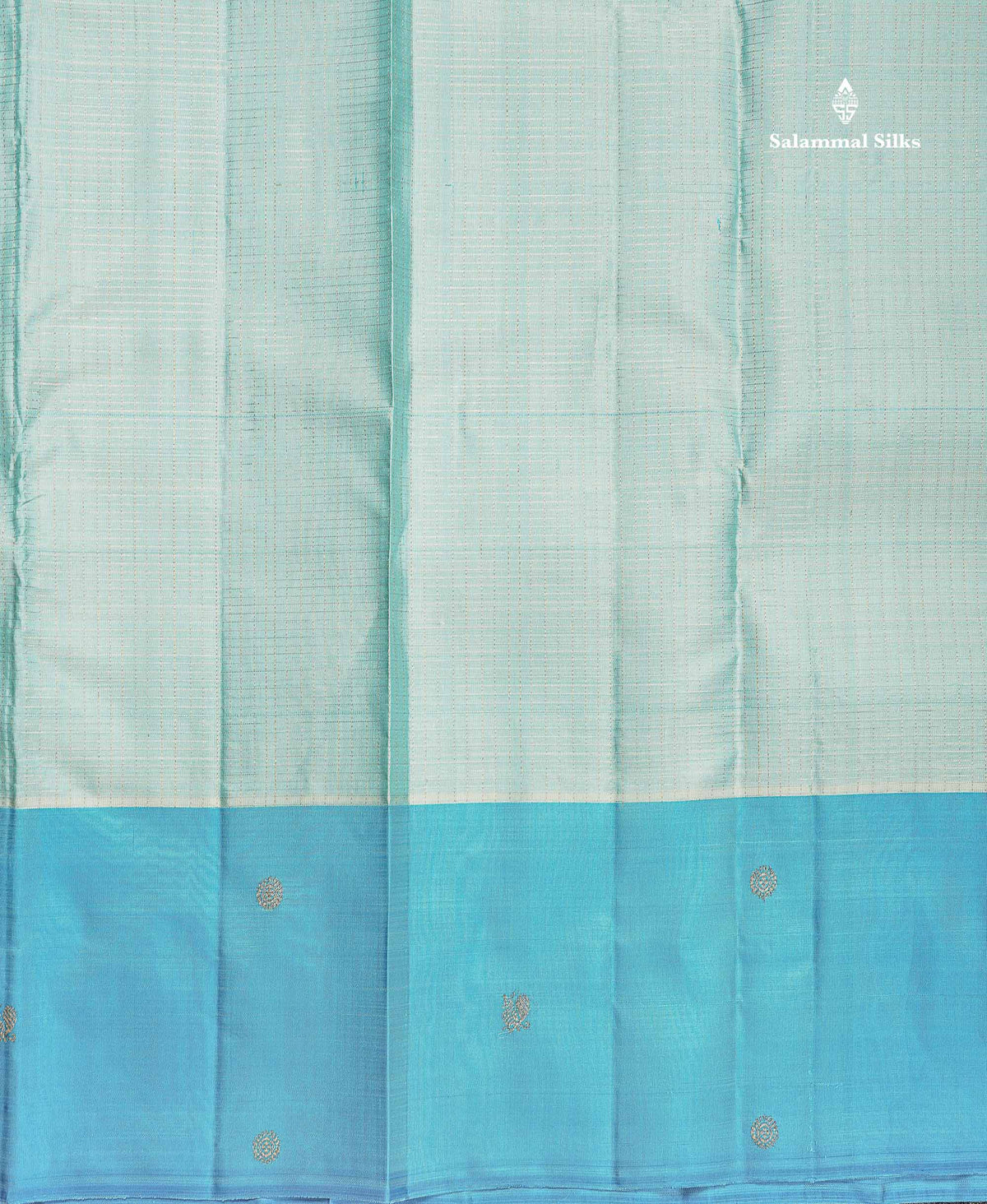 Pure Kanjivaram Silk Saree - Sea Blue Colour Body Checks With Contrast Ananda Blue Fancy Border
