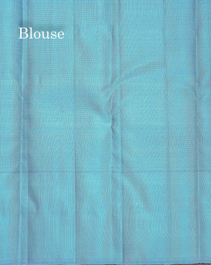 Pure Kanjivaram Silk Saree - Sea Blue Colour Body Checks With Contrast Ananda Blue Fancy Border