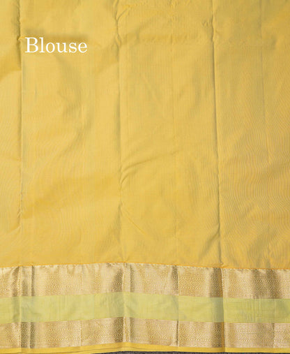 Beautiful Dual Tone Blueish Grey Zari Line With Butta Semi Silk Saree With Contrast Manthulir Green Traditional Evening Morning Gap Border