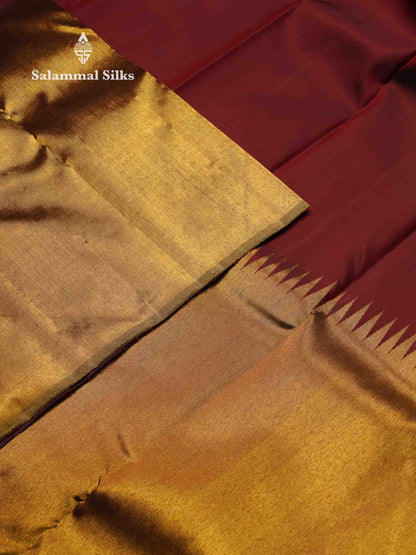 Beautiful Dark Maroon 8Kol Pure Kanjivaram Silk Saree With Traditional Raising Temple Border