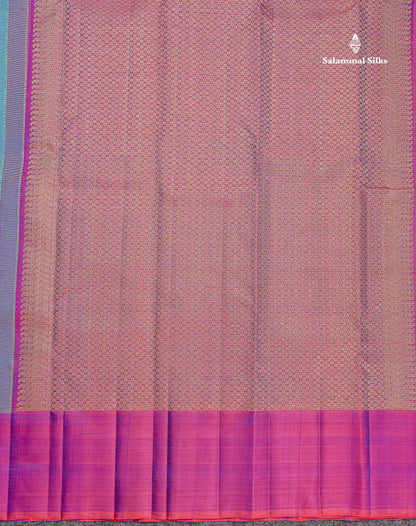 Pure Kanjivaram Silk Saree - Peacock Blue Colour Body Checks With Contrast Magenta Fancy Border