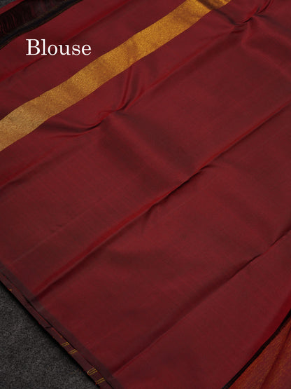 Beautiful Dark Maroon 8Kol Pure Kanjivaram Silk Saree With Traditional Raising Temple Border