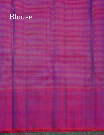 Pure Kanjivaram Silk Saree - Peacock Blue Colour Body Checks With Contrast Magenta Fancy Border