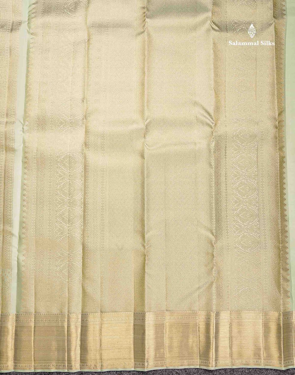 Bridal Pure Kanjivaram Silk Saree - Cream Green Colour Body With Traditional Border