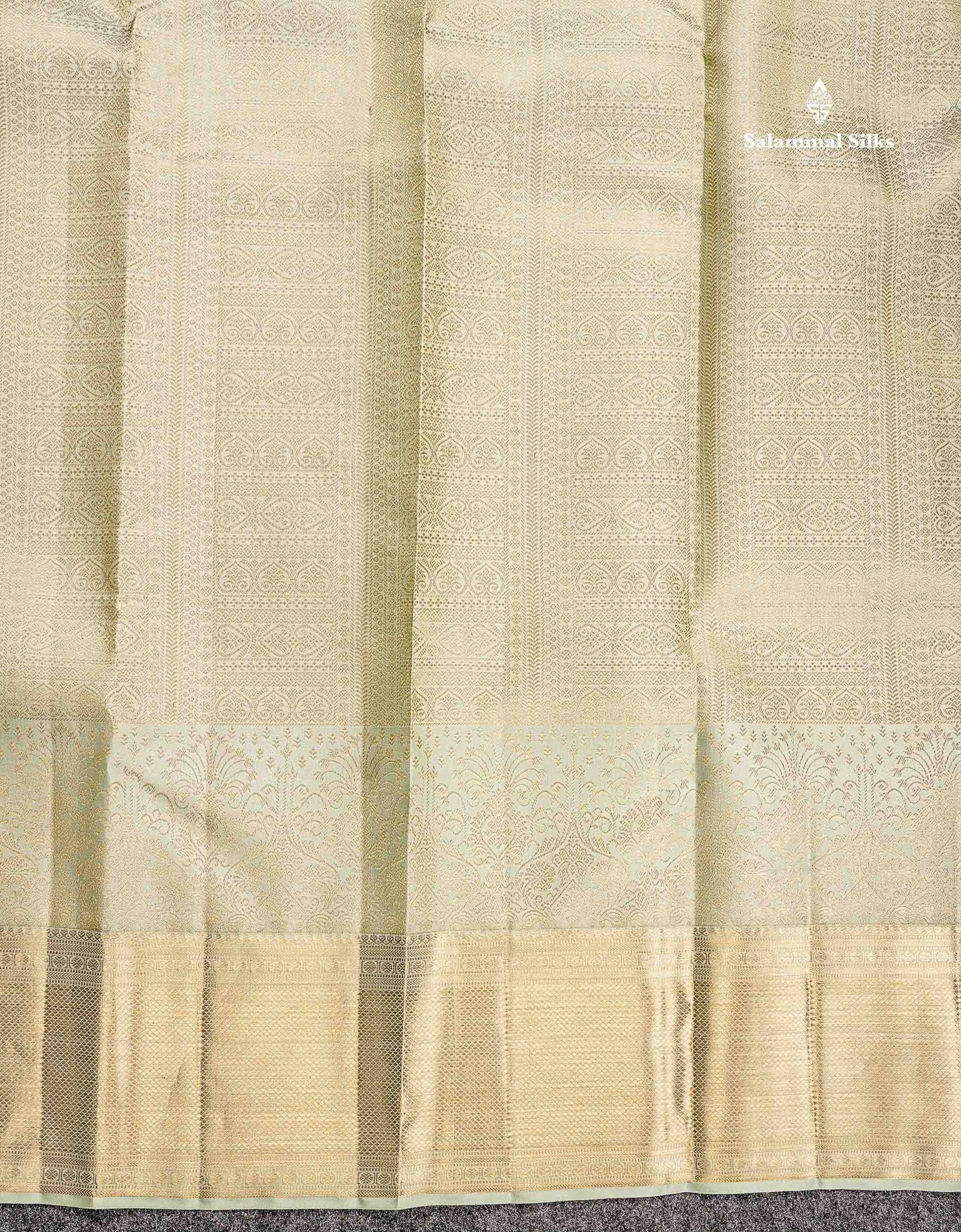 Bridal Pure Kanjivaram Silk Saree - Cream Green Colour Body With Traditional Border