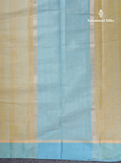 Beautiful Golden Yellow Kota Cotton Plain Tissue Fancy Saree With Sky Blue Border