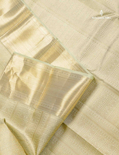 Bridal Pure Kanjivaram Silk Saree - Cream Green Colour Body With Traditional Border