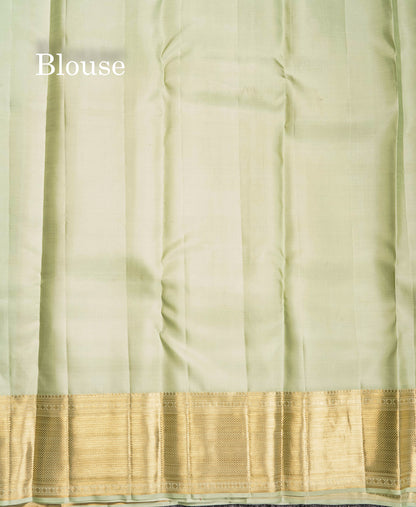 Bridal Pure Kanjivaram Silk Saree - Cream Green Colour Body With Traditional Border