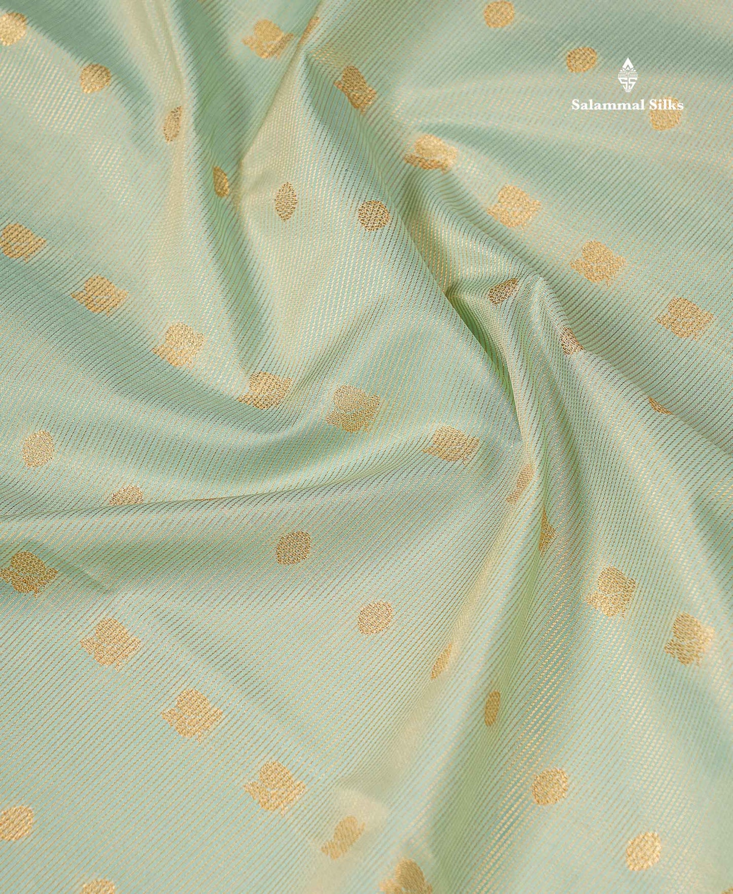 Beautiful Light Elaichi Green Vaira Oosi Lines With Traditional Buttas Semi Silk Saree With Contrast Dark Brown Border
