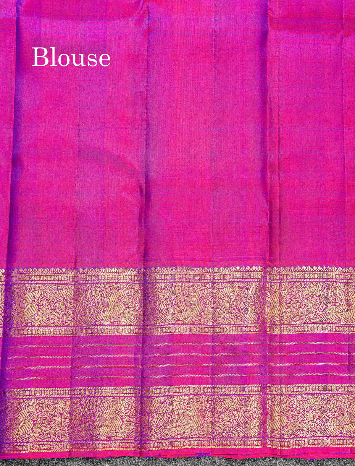 Pure Kanjivaram Silk Saree - Dual Tone Peacock Blue Colour Body With Contrast Dual Tone Purple Border