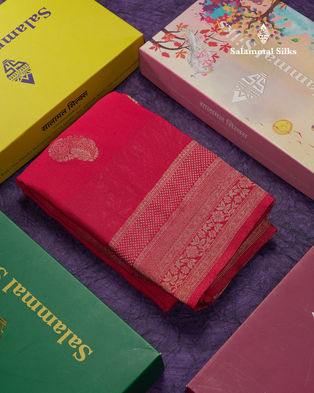 Beautiful Redish Pink Semi Georgette Saree With Fancy Border