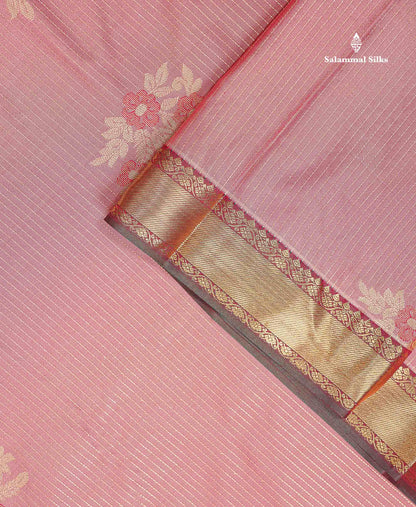 Beautiful Dark Peach Zari Line With Butta Semi Silk Saree With Contrast Dual Tone Maroon Traditional Evening Morning Gap Border