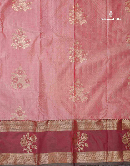 Beautiful Dark Peach Zari Line With Butta Semi Silk Saree With Contrast Dual Tone Maroon Traditional Evening Morning Gap Border