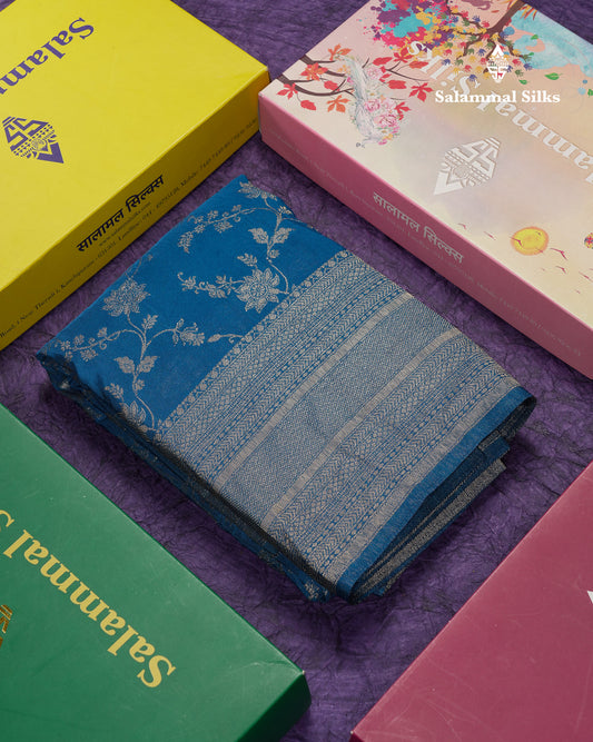 Beautiful Ramar Blue Semi Georgette Saree With Fancy Border