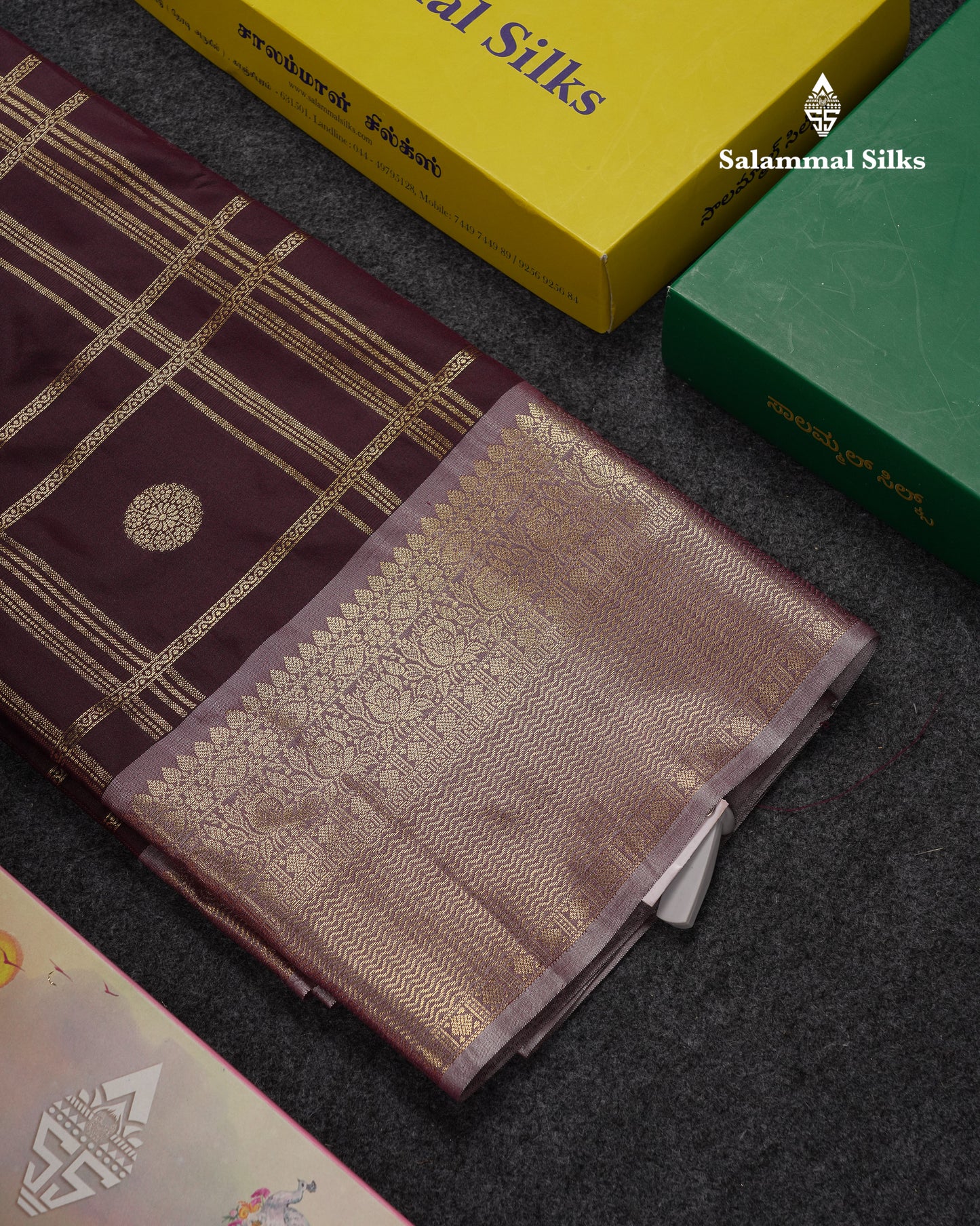 Beautiful Maroon Checks With Butta Cotton Mix Saree With Contrast Dark Peach Traditional Evening Morning Border