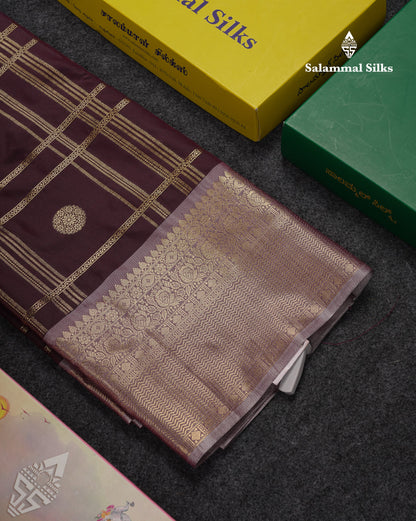 Beautiful Maroon Checks With Butta Cotton Mix Saree With Contrast Dark Peach Traditional Evening Morning Border