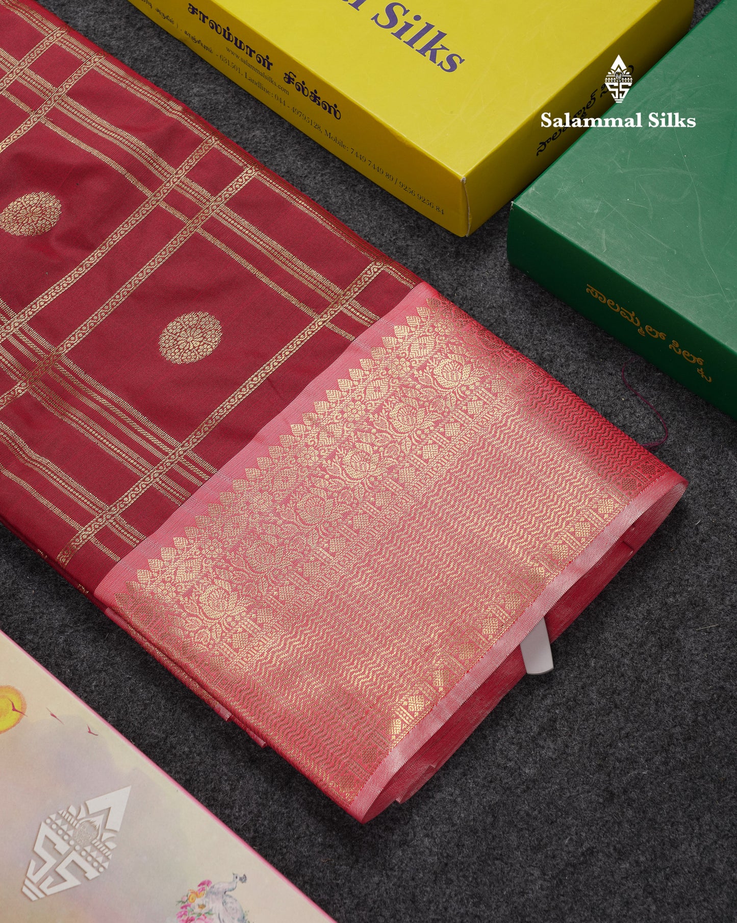 Beautiful Maroon Checks With Butta Cotton Mix Saree With Contrast Dark Peach Traditional Evening Morning Border