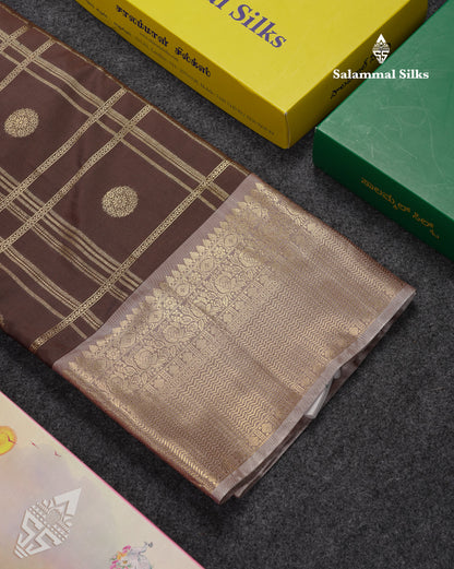 Beautiful Maroon Checks With Butta Cotton Mix Saree With Contrast Dark Peach Traditional Evening Morning Border