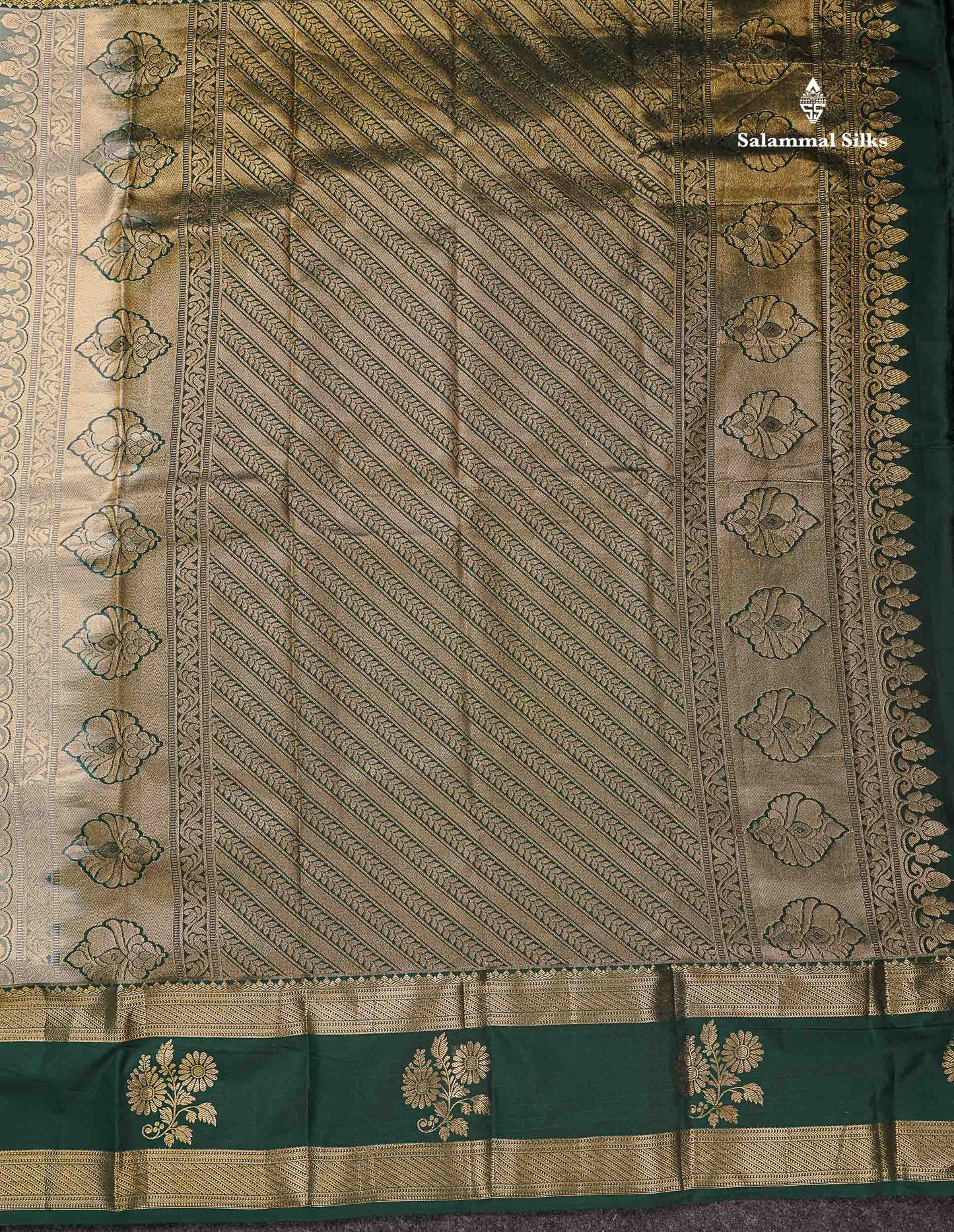 Beautiful Elaichi Green Zari Line With Butta Semi Silk Saree With Contrast Bottle Green Traditional Evening Morning Gap Border