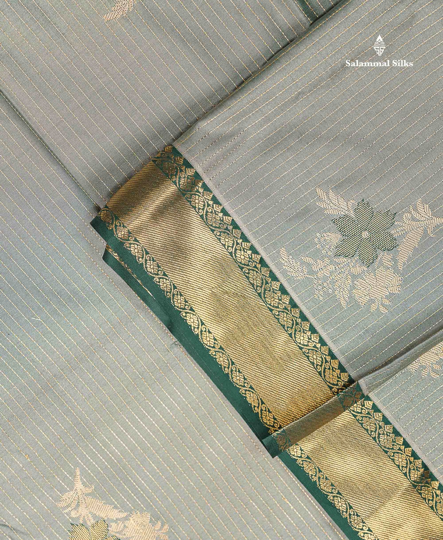 Beautiful Elaichi Green Zari Line With Butta Semi Silk Saree With Contrast Bottle Green Traditional Evening Morning Gap Border