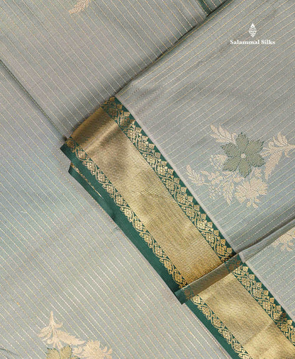 Beautiful Elaichi Green Zari Line With Butta Semi Silk Saree With Contrast Bottle Green Traditional Evening Morning Gap Border